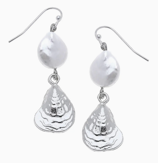 SILVER OYSTER + PEARL EARRINGS