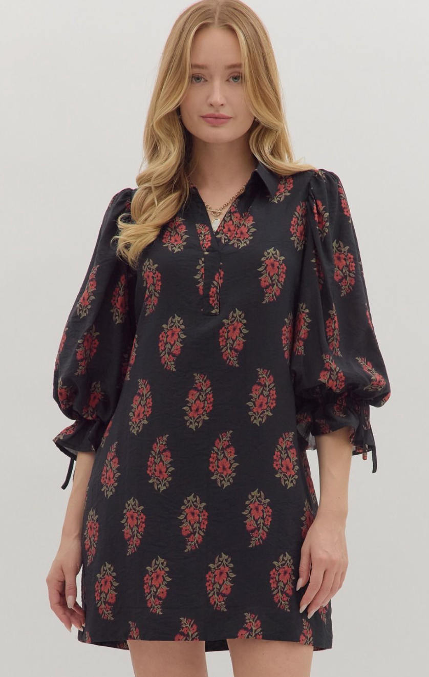 FLORAL BLACK DRESS