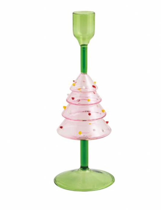 GLASS CHRISTMAS TREE TAPER HOLDER