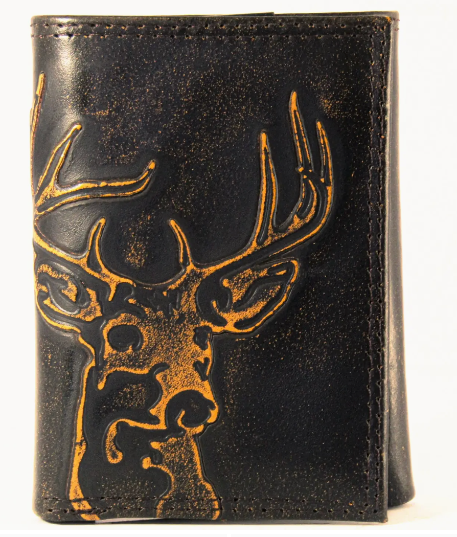 BUCK BURNISHED LEATHER TRIFOLD WALLET