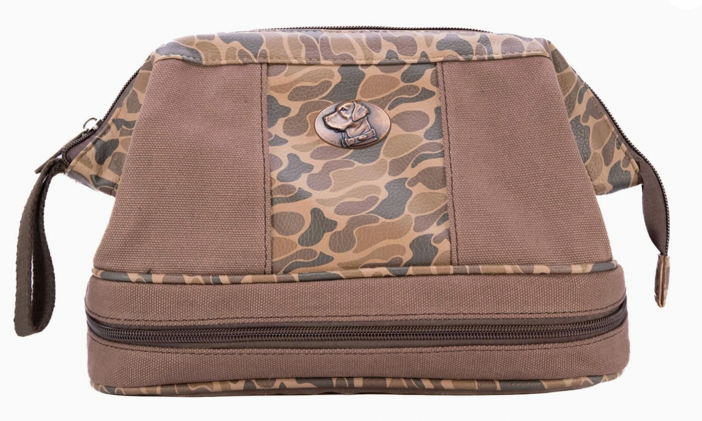 LAB BROWN WAXED CANVAS OLD SCHOOL CAMO MENS TOILETRY BAG