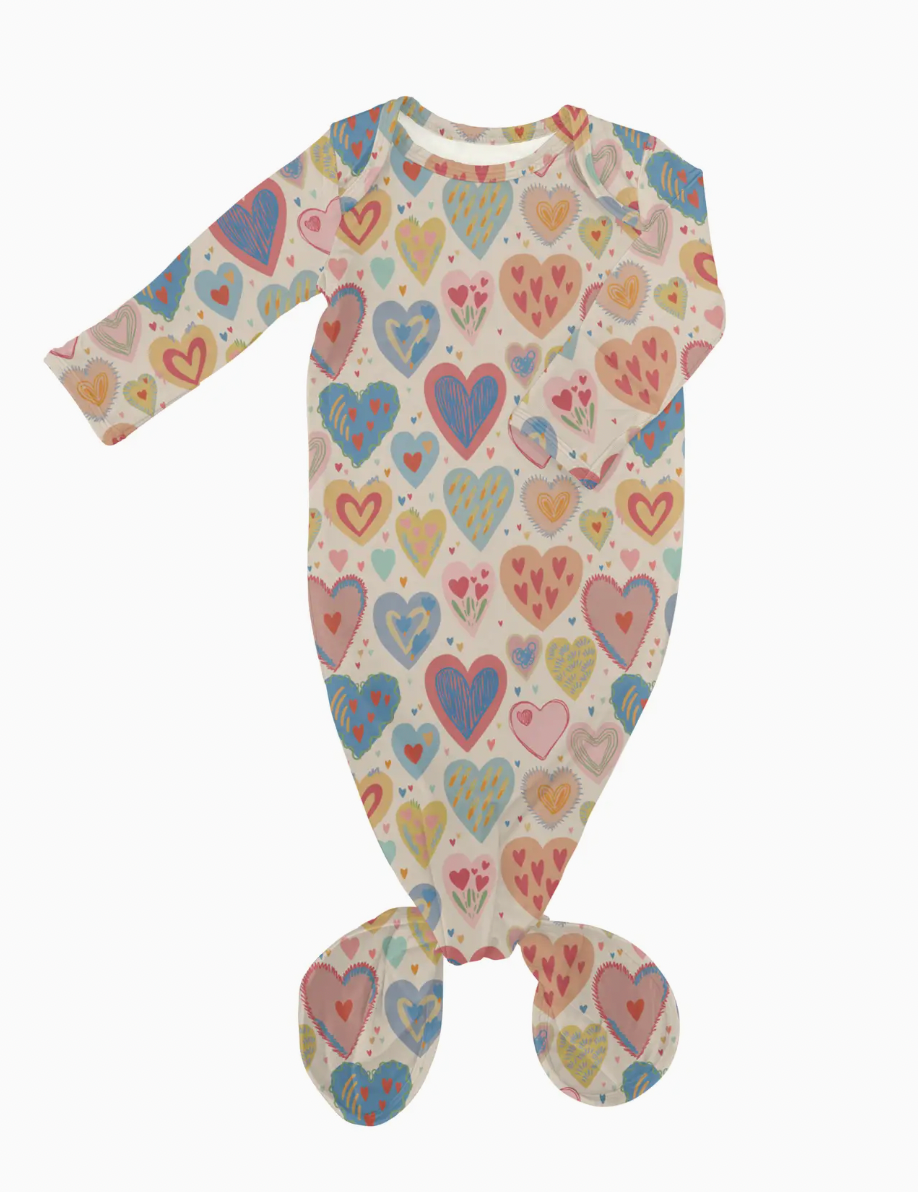 LOVESTRUCK HEARTS KNOTTED GOWN 0-3 MONTHS