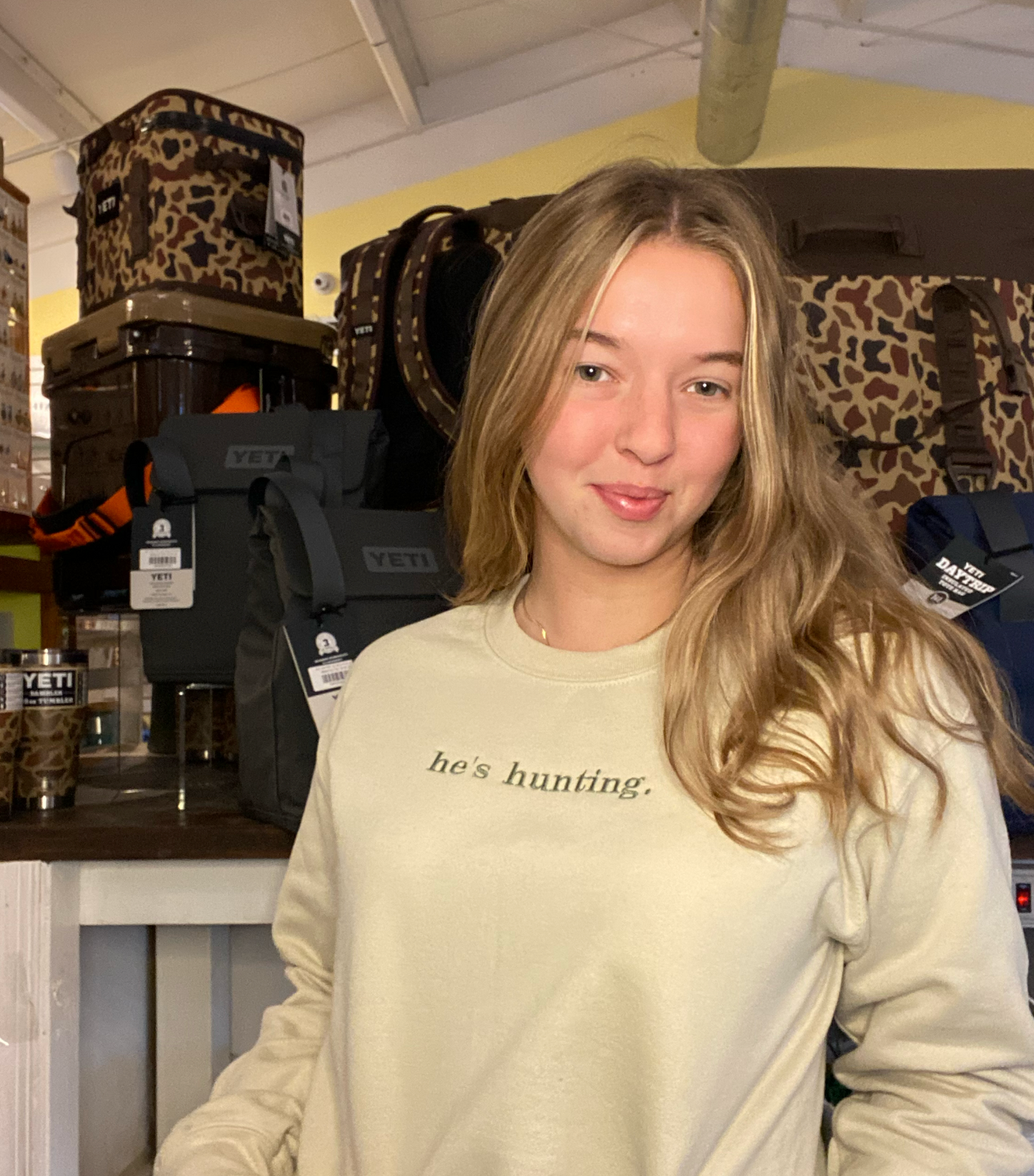 HE'S HUNTING CREW SWEATSHIRT