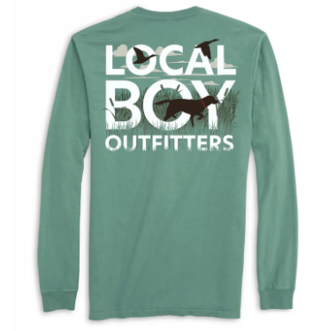 LOCAL BOY OUTFITTERS TEXT AND TAIL LS TEE LIGHT GREEN