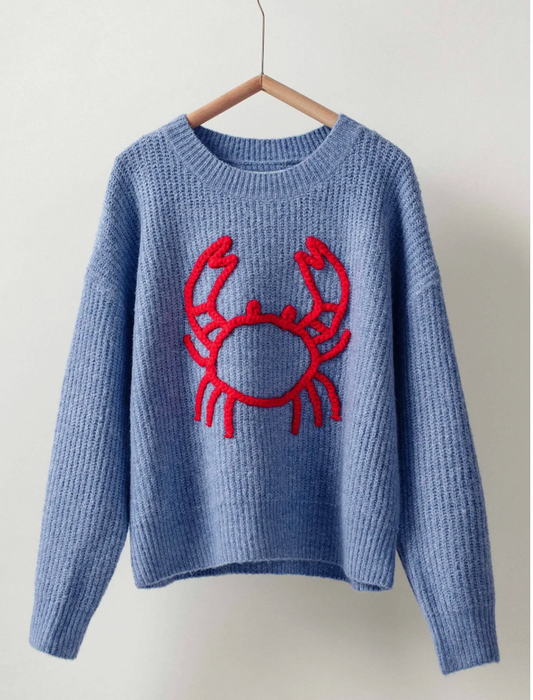 CHUNKY CRAB EMBROIDERED KNIT SWEATER
