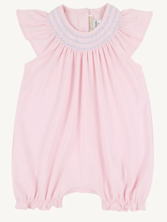 BEAUFORT BONNET SANDY SMOCKED ROMPER PALM BEACH PINK/BEALE STREET BLUE AND WORTH AVE WHITE