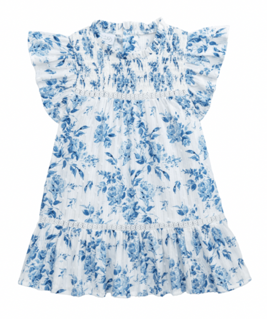 KIDS BLUE FLORAL SMOCKED DRESS