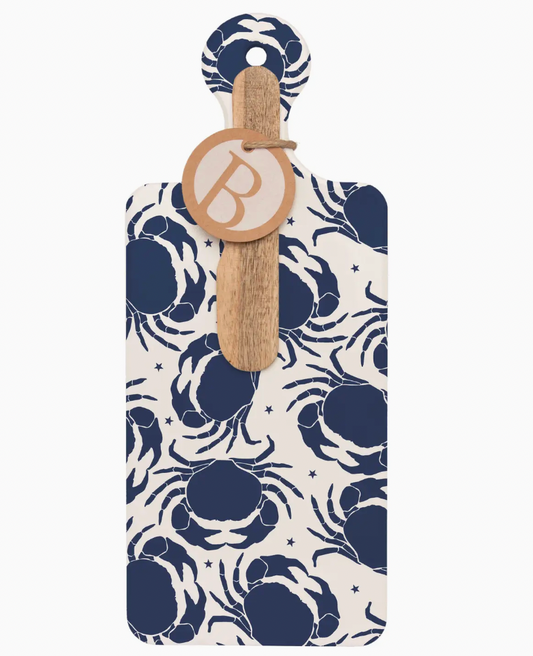 NAVY CRABS CUTERIE PERSONAL CHEESE BOARD & WOOD SPREADER SET