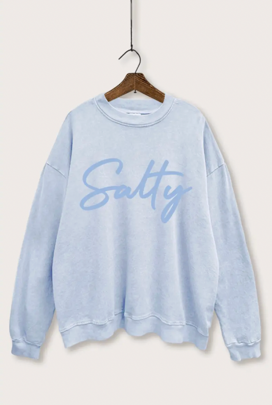 SALTY WASHED BLUE COASTAL GRAPHIC SWEATSHIRT