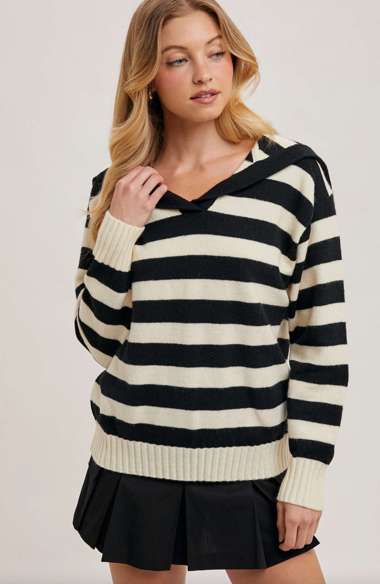 SAILOR COLLAR STRIPE PULLOVER BLACK