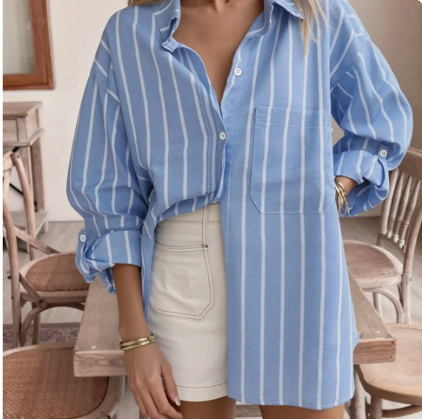BLUE STRIPED BUTTON DOWN SHIRT OVERSIZED