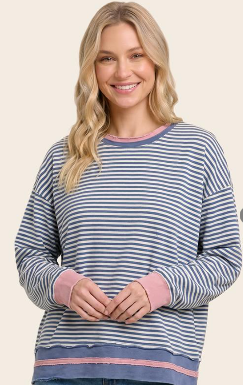 BLUE KNIT TOP STRIPE LONG SLEEVE