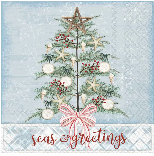 COASTAL CHRISTMAS SEAS & GREETINGS COCKTAIL NAPKIN