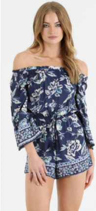 OFF THE SHOULDER FLORAL CHALLIS ROMPER