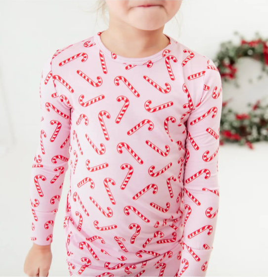 CANDY CANE LANE CHRISTMAS BAMBOO TWO PIECE PAJAMAS SET PINK