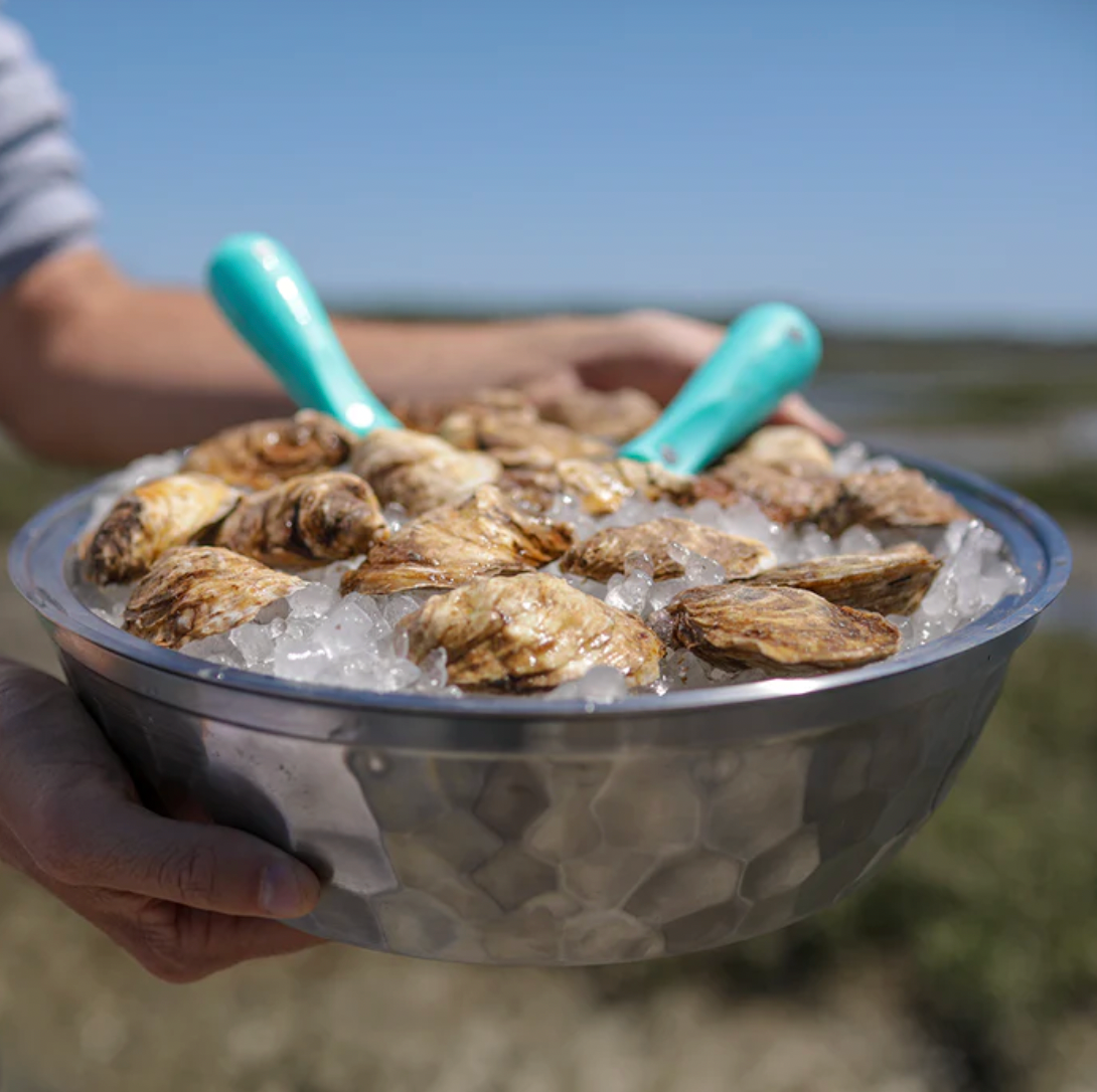 TOADFISH SEAFOOD BOWL 12" STAINLESS 2 LAYER SERVING BOWL HAMMERED