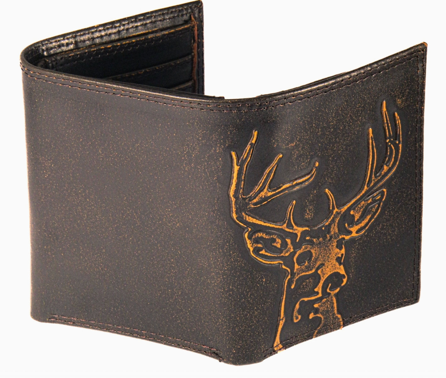 BUCK BURNISHED LEATHER TRIFOLD WALLET