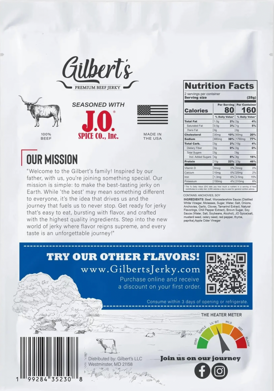 GILBERT'S SWEET CHESAPEAKE BEEF JERKY 2 OZ BAG