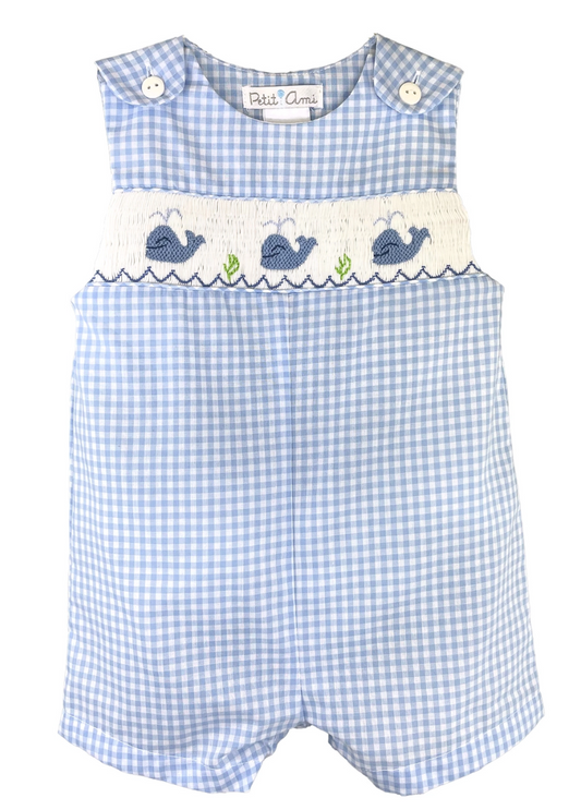 WHALE PICTURE SMOCKED SUNSUIT