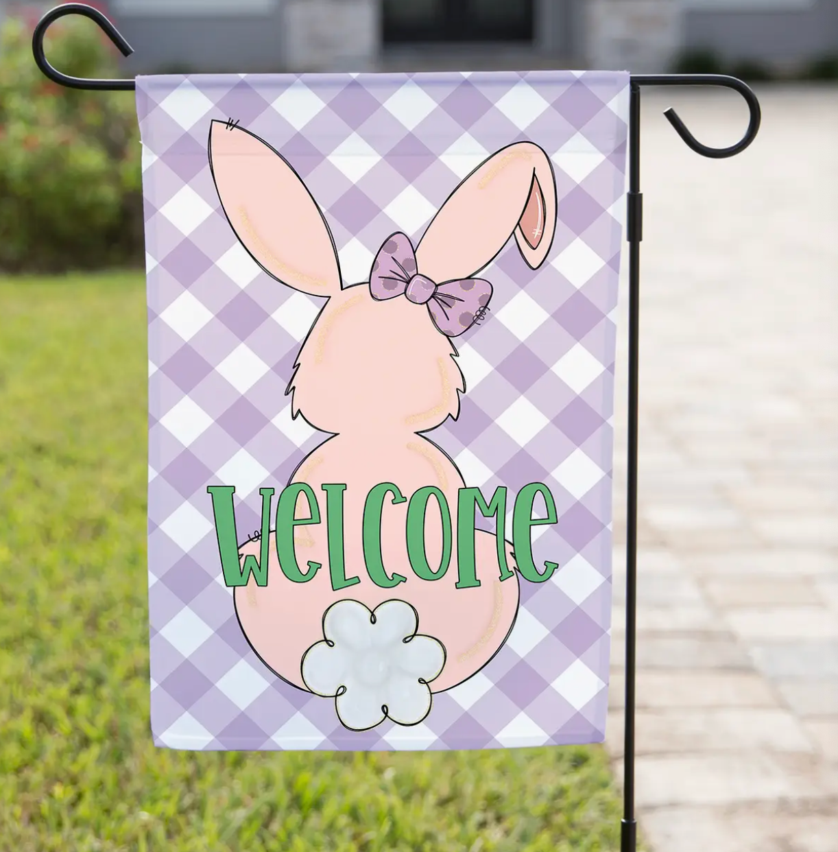 EASTER GARDEN FLAG PURPLE GINGHAM BUNNY