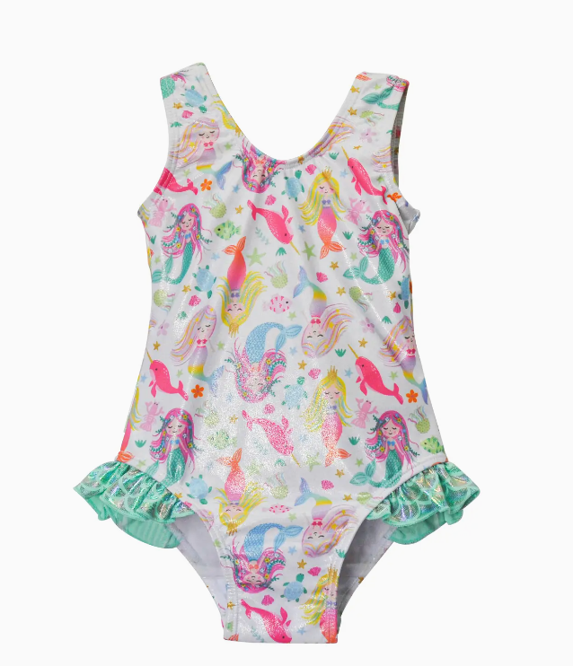 KIDS UPF50+ DELANEY HIP RUFFLE SWIMSUIT FOR GIRLS MERMAID BLISS