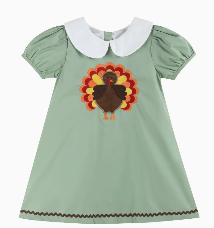 SAGE GREEN TURKEY COLLARED DRESS