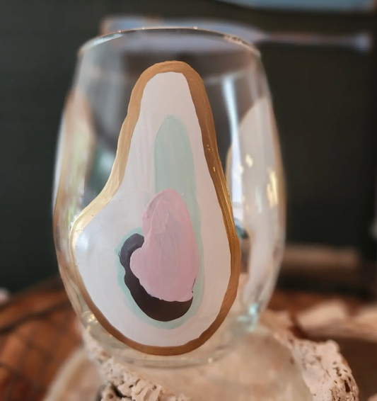 HAND PAINTED OYSTER STEMLESS WINE GLASS BEACH SUNSET