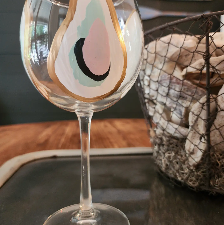 HAND PAINTED OYSTER WINE GLASS STEMMED BEACH SUNSET