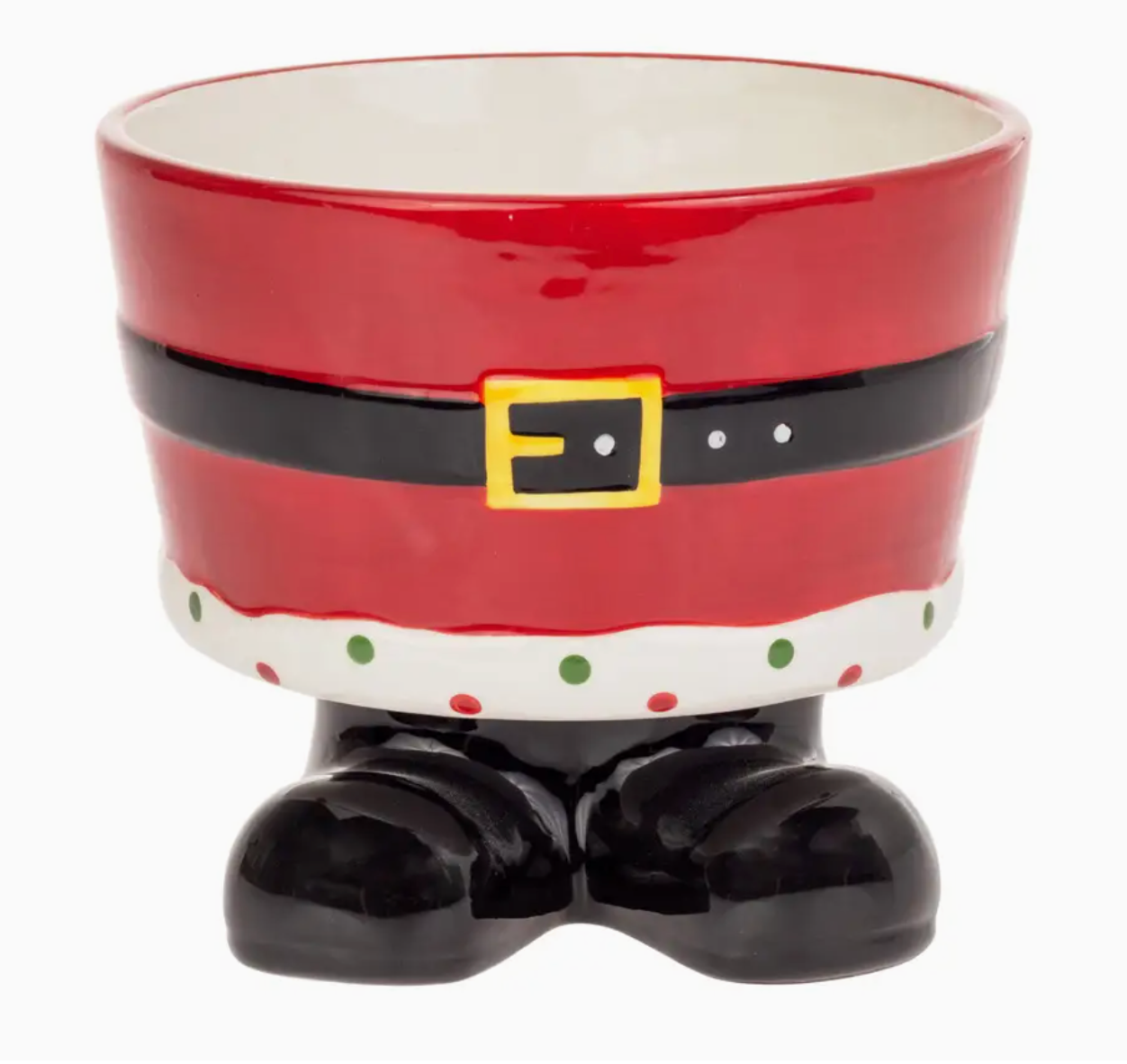 6" SANTA BELT CERAMIC FOOTED BOWL CHRISTMAS