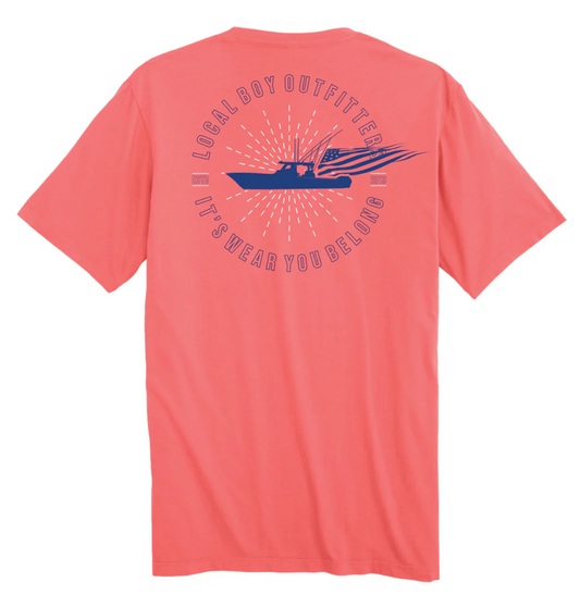 LOCAL BOY BOAT AND FLAG CORAL SHORT SLEEVE
