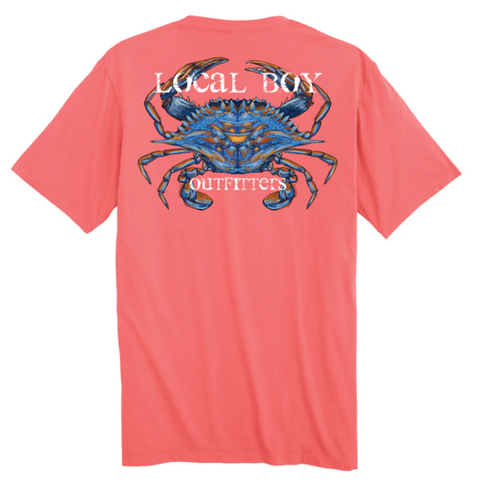 LOCAL BOY PAINTED BLUE CRAB CORAL SHORT SLEEVE