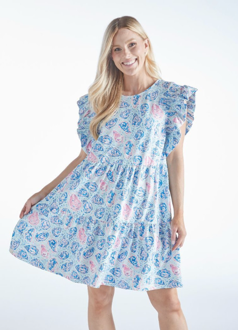 SIMPLY SOUTHERN DRESS RUFFLE NECK DRESS OYSTER