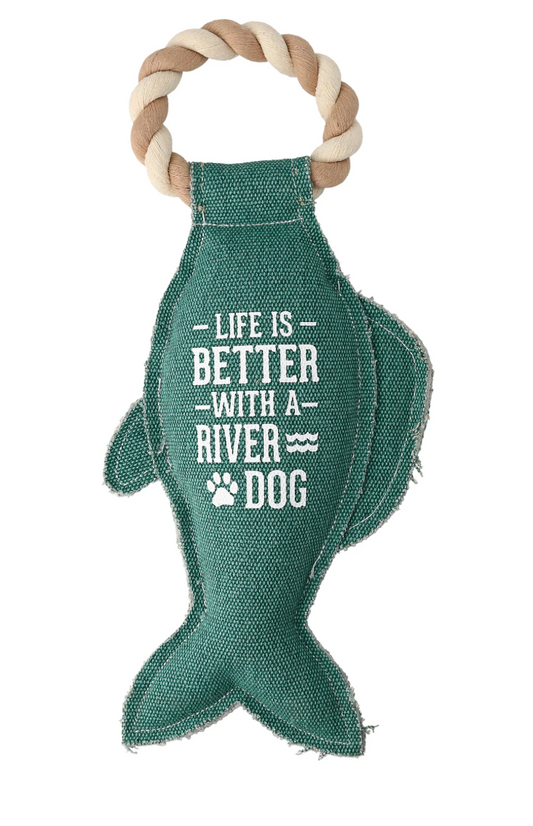 RIVER DOG 12" CANVAS DOG TOY ON ROPE