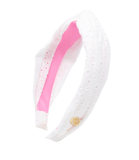 LILLY PULITZER EYELET HEADBAND RESORT WHITE