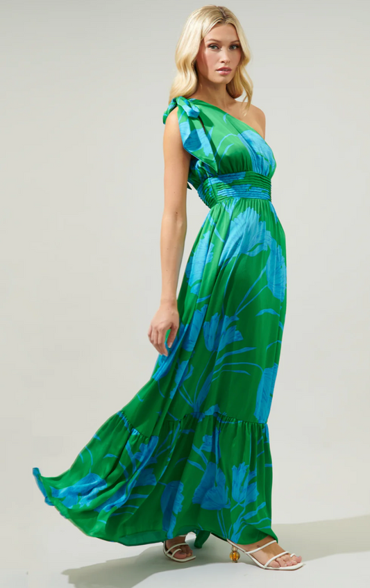 SEAMOSS FLORAL BAYOU ONE SHOULDER MAXI DRESS