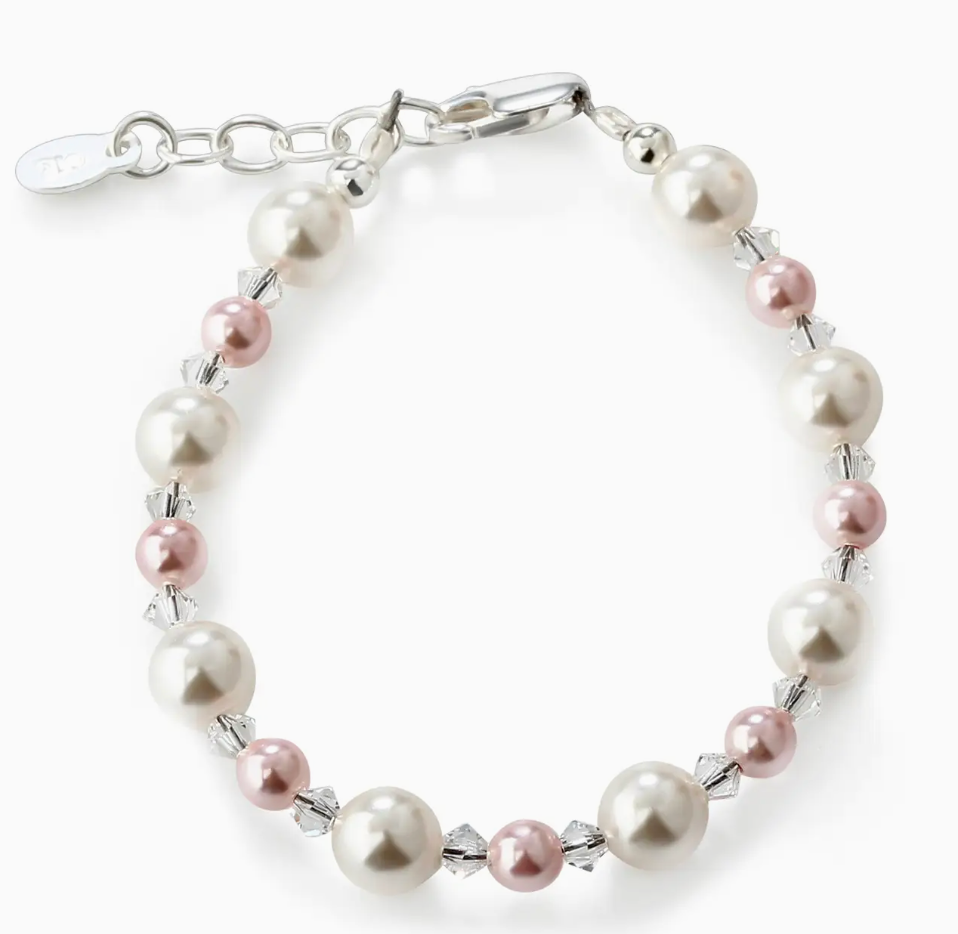 STERLING SILVER PINK AND WHITE PEARL BRACELET FOR GIRLS SMALL 0-12 MONTHS