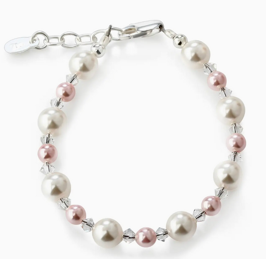 STERLING SILVER PINK AND WHITE PEARL BRACELET FOR GIRLS SMALL 0-12 MONTHS