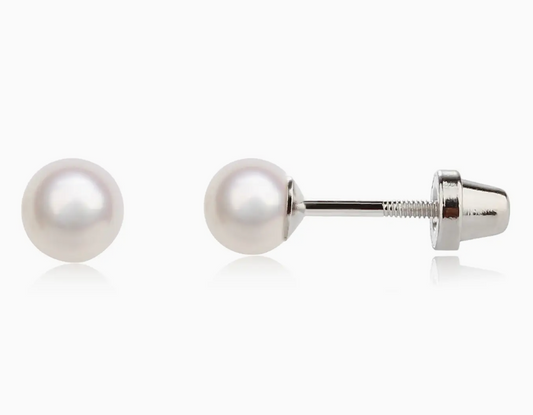 STERLING SILVER SCREW BACK WHITE PEARL EARRINGS FOR CHILDREN