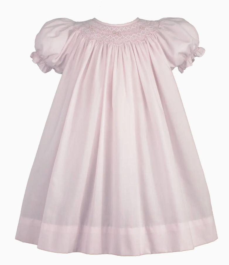 BISHOP SMOCKED DAYGOWN WITH PEARLS PINK