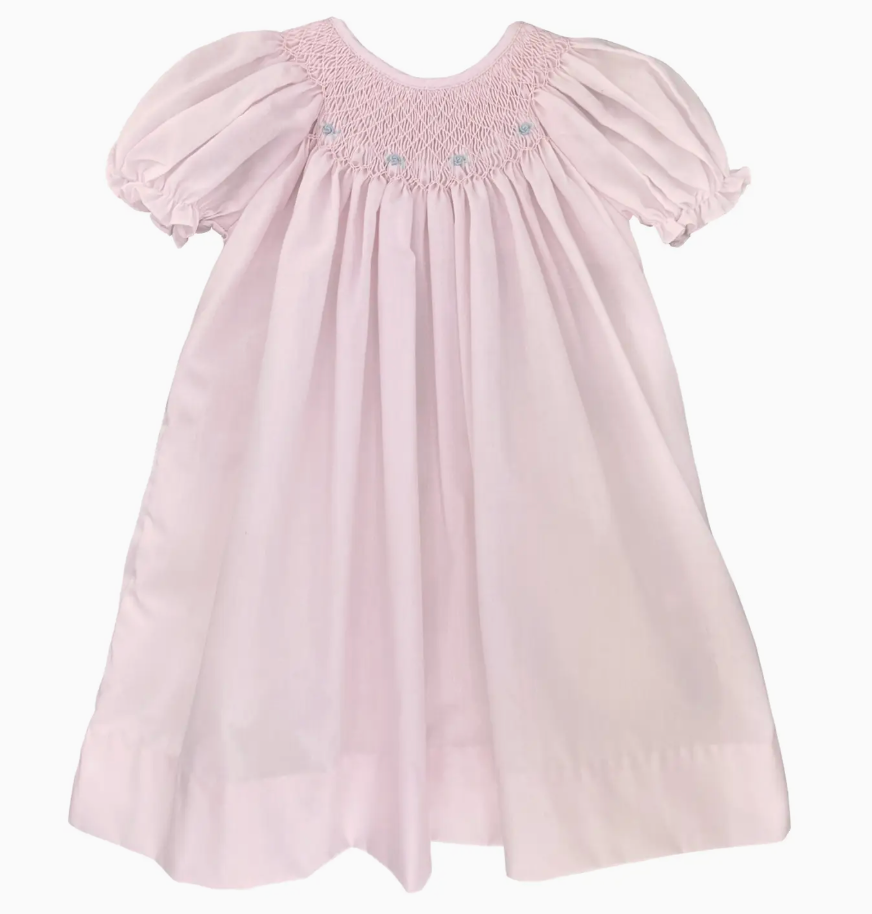 SMOCKED DAYGOWN WITH RAGLAN EMBROIDERY PINK