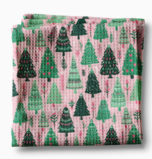 CHRISTMAS PINK TROPICAL BEACH PREPPY KITCHEN TOWEL WAFFLE