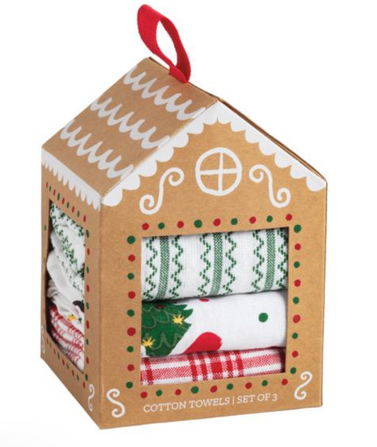 WHIMSICAL HOUSE TOWEL SET CHRISTMAS