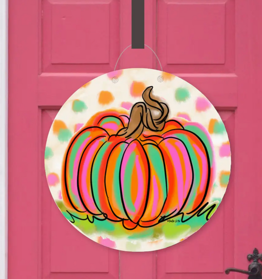 RAINBOW PATCH PUMPKIN DOOR HANGER