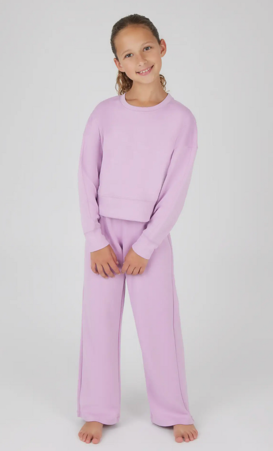 GIRLS EVERYDAY SCUBA SIDE SLIT PULLOVER AND PANT SET FAIR ORCHID