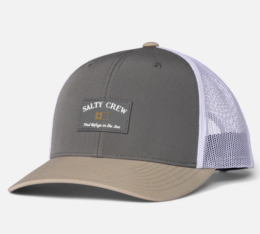 SALTY CREW STEADFAST RETRO TRUCKER HAT GREY TAN