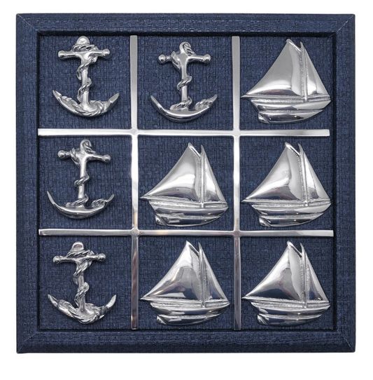 SAILBOAT & ANCHOR INDIGO BLUE FAUX GRASSCLOTH TIC TAC TOE SET