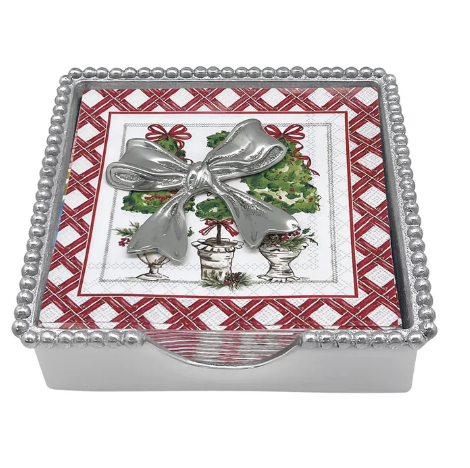 CHRISTMAS TOPIARY BOW BEADED NAPKIN BOX SET
