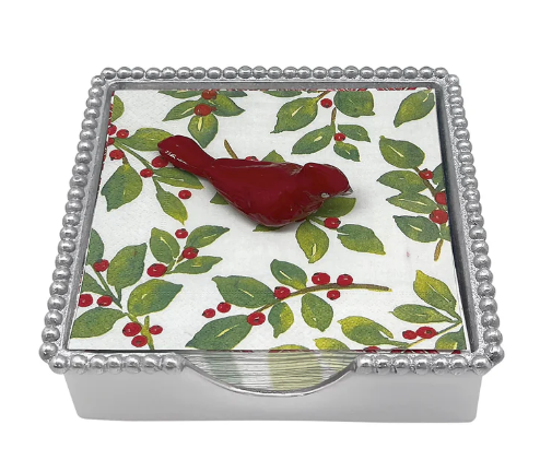 RED CARDINAL BEADED NAPKIN BOX SET
