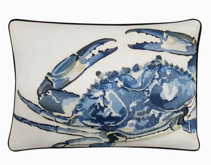 BLUE CRAB EMBROIDERED PILLOW
