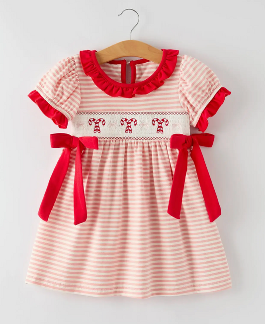 CHRISTMAS CANDY CANE SMOCKED DRESS